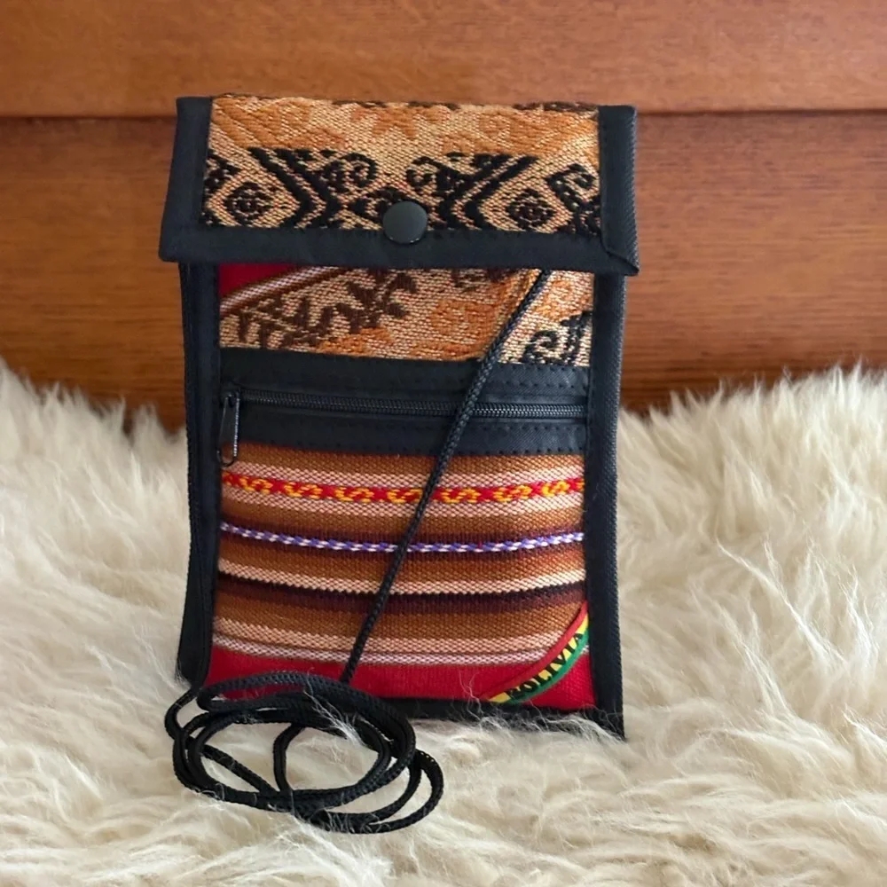 Set/2 Bolivia Bag/Passport Case Purple Suede Tan Leather Textile New